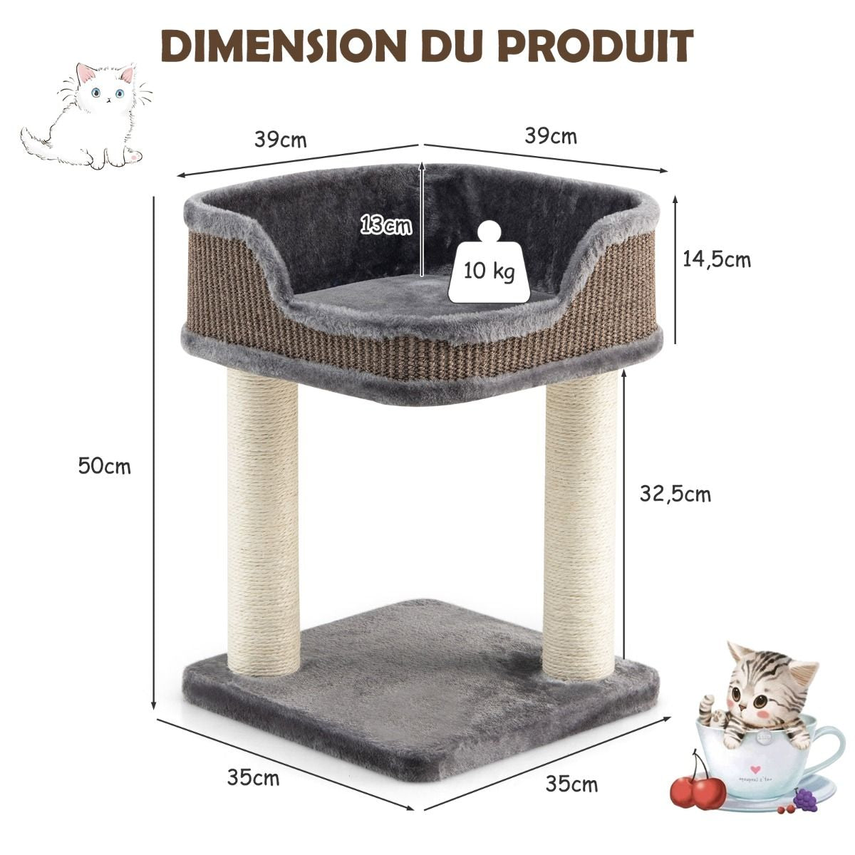 Tour D'Arbre À Chat Compacte Avec Perchoir En Peluche Et Griffoirs Pour Se Faire Ses Griffes