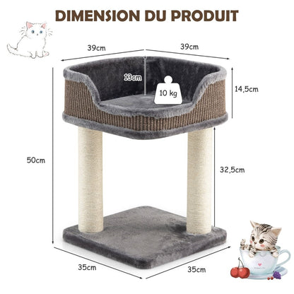 Tour D'Arbre À Chat Compacte Avec Perchoir En Peluche Et Griffoirs Pour Se Faire Ses Griffes