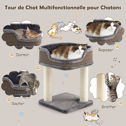 Tour D'Arbre À Chat Compacte Avec Perchoir En Peluche Et Griffoirs Pour Se Faire Ses Griffes