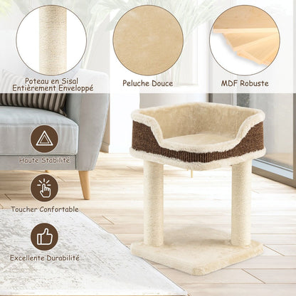 Tour D'Arbre À Chat Compacte Avec Perchoir En Peluche Et Griffoirs Pour Se Faire Ses Griffes