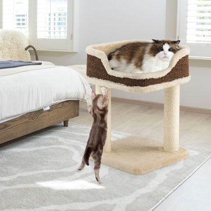 Tour D'Arbre À Chat Compacte Avec Perchoir En Peluche Et Griffoirs Pour Se Faire Ses Griffes