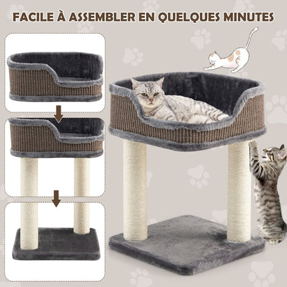 Tour D'Arbre À Chat Compacte Avec Perchoir En Peluche Et Griffoirs Pour Se Faire Ses Griffes