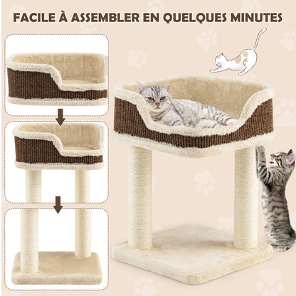 Tour D'Arbre À Chat Compacte Avec Perchoir En Peluche Et Griffoirs Pour Se Faire Ses Griffes